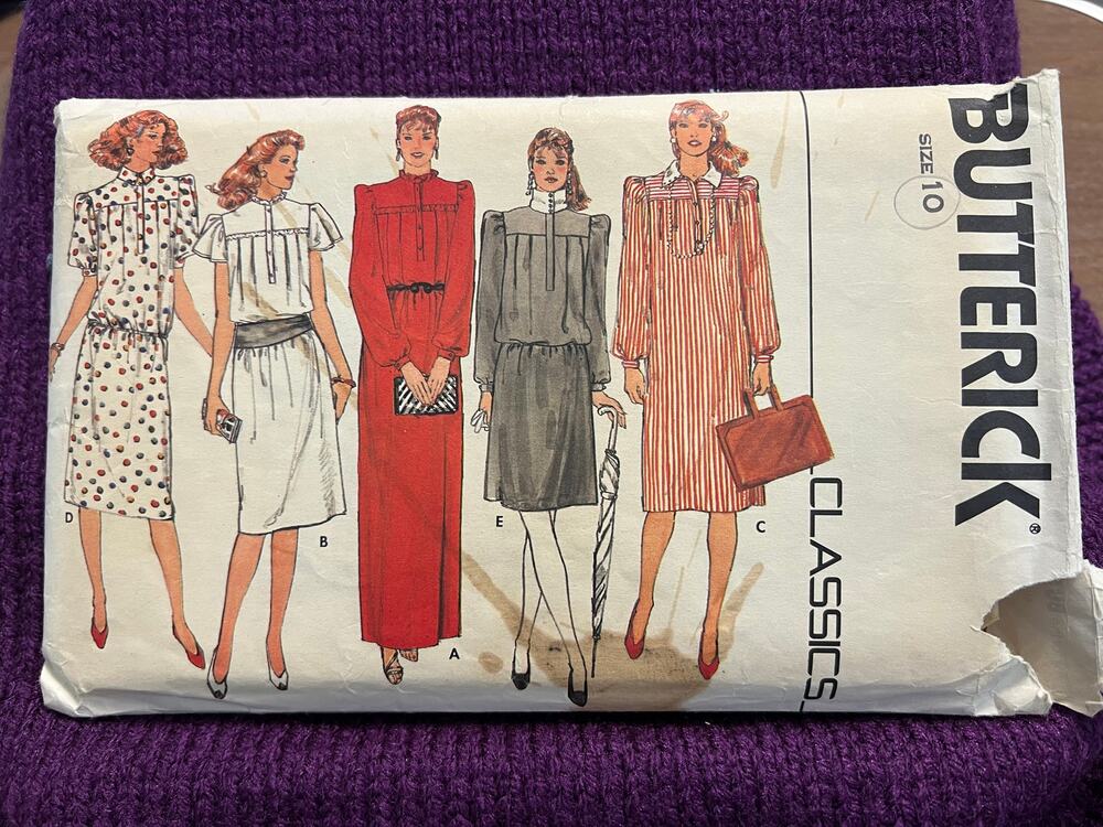 Butterick Sewing Pattern 4701 dress puff sleeve straight skirt 1980s size 10